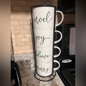Holiday Script Mugs with Stand - Set of 4